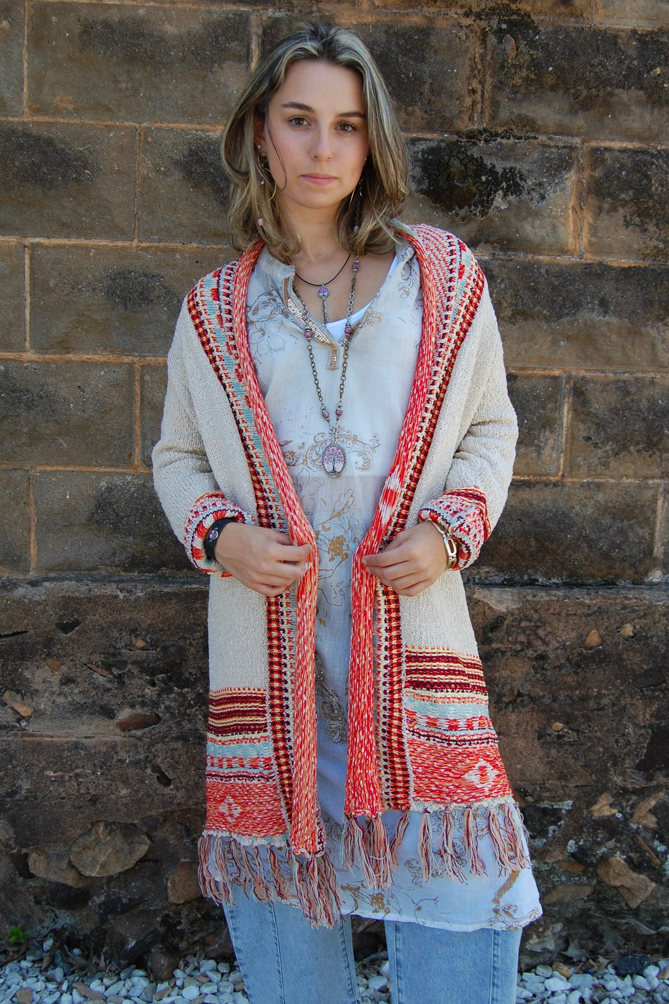 Tammi Tribal Cardigan in Beige