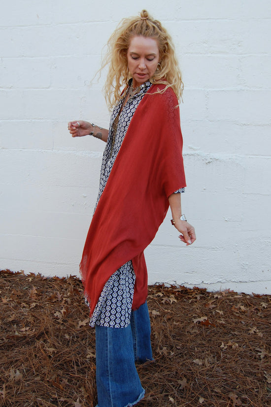 Hannah Frayed Kimono in Rust