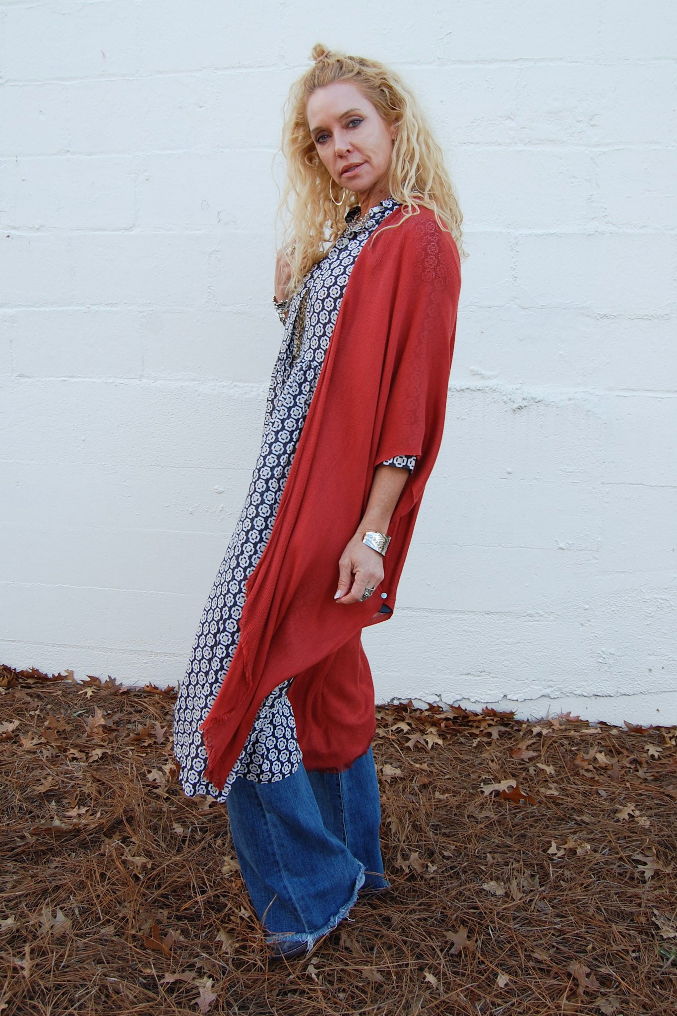 Hannah Frayed Kimono in Rust