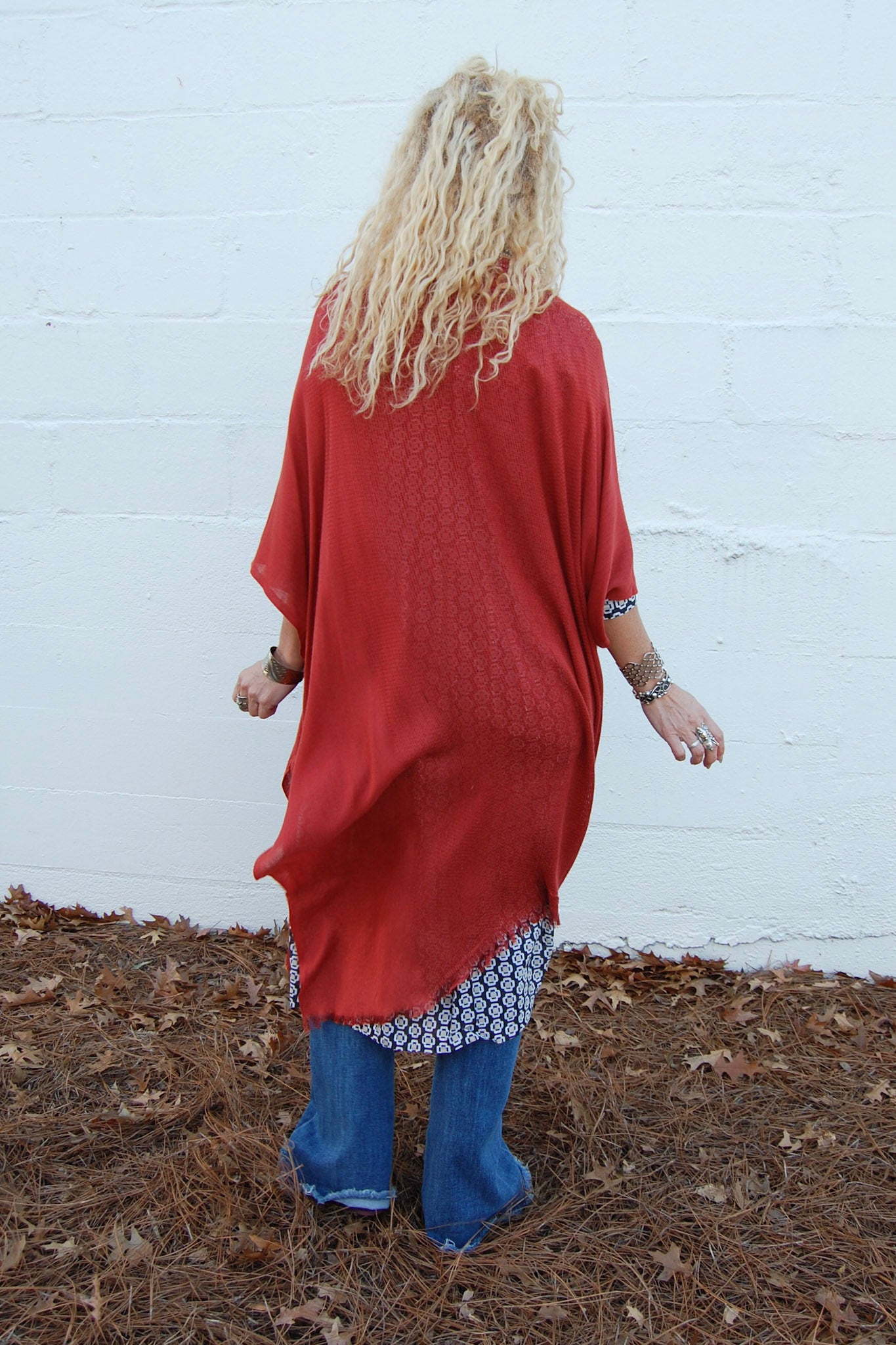 Hannah Frayed Kimono in Rust