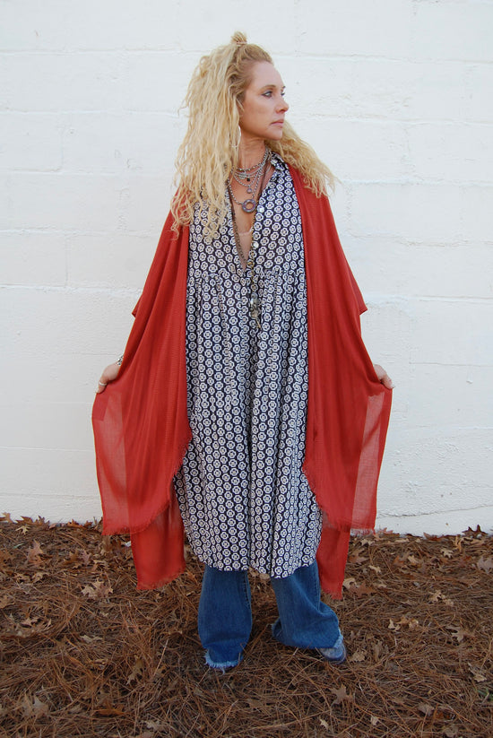 Hannah Frayed Kimono in Rust