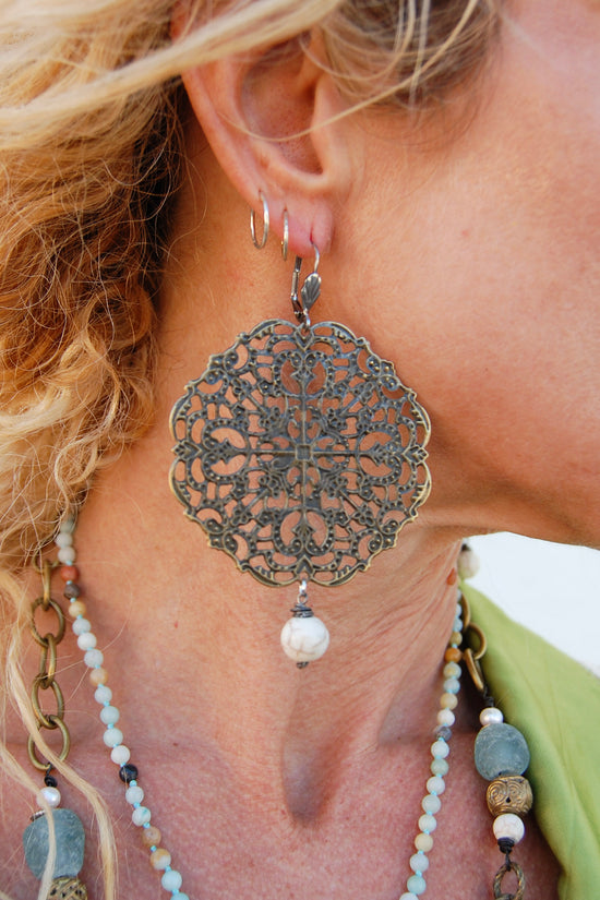Spirit Lala Vintage Coin: Large Filigree Mandala Earrings