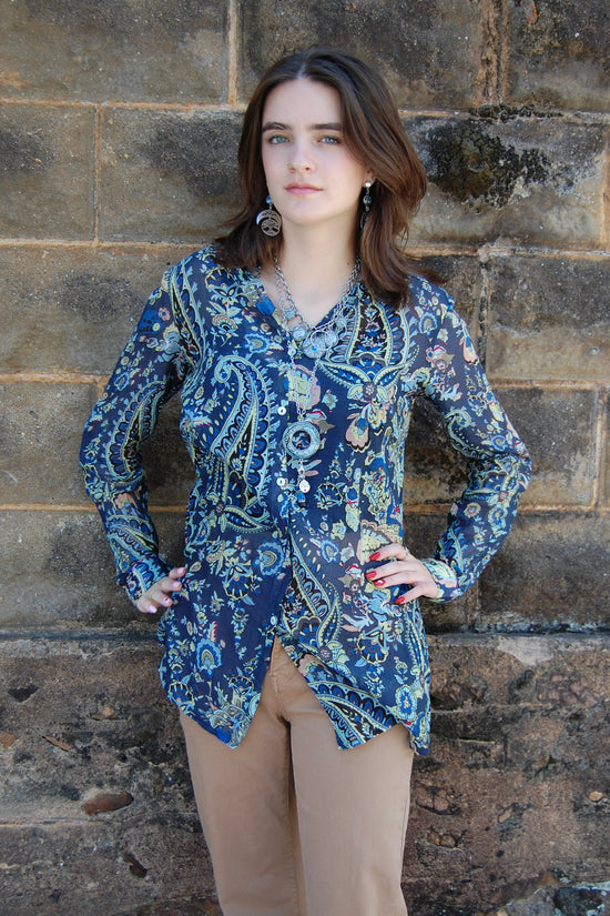 Boyfriend Shirt Tunic in Navy Multi