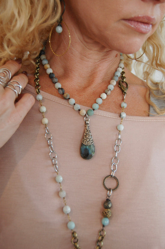 Spirit Lala Vintage Coin: Lana Labradorite Teardrop Necklace