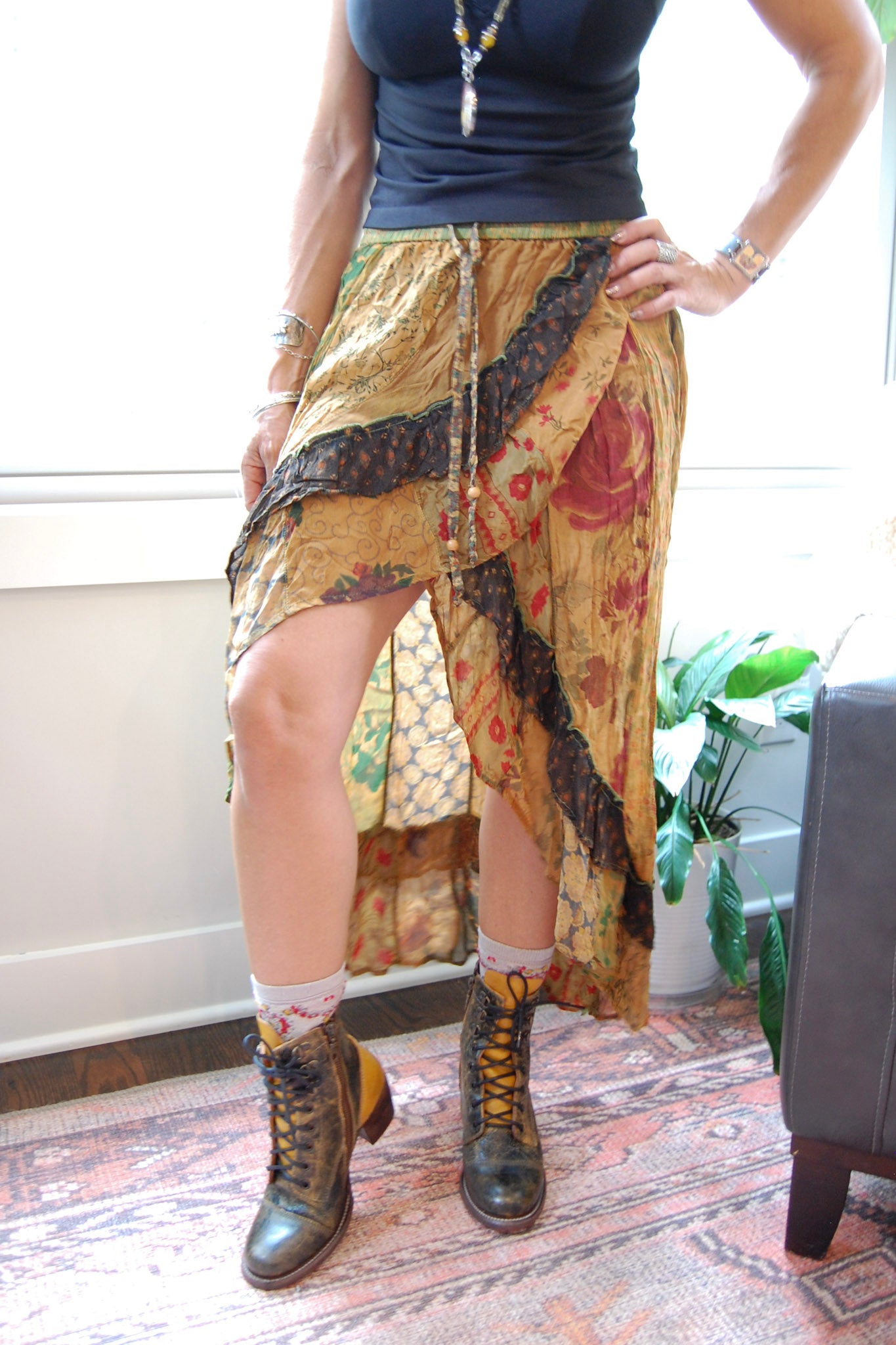 Boho Fusion Ruffled Wrap Skirt in Camel