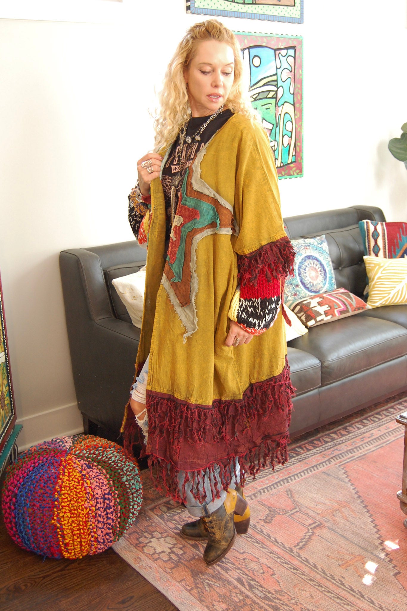 Rhea Cotton Fringe Duster in Yellow