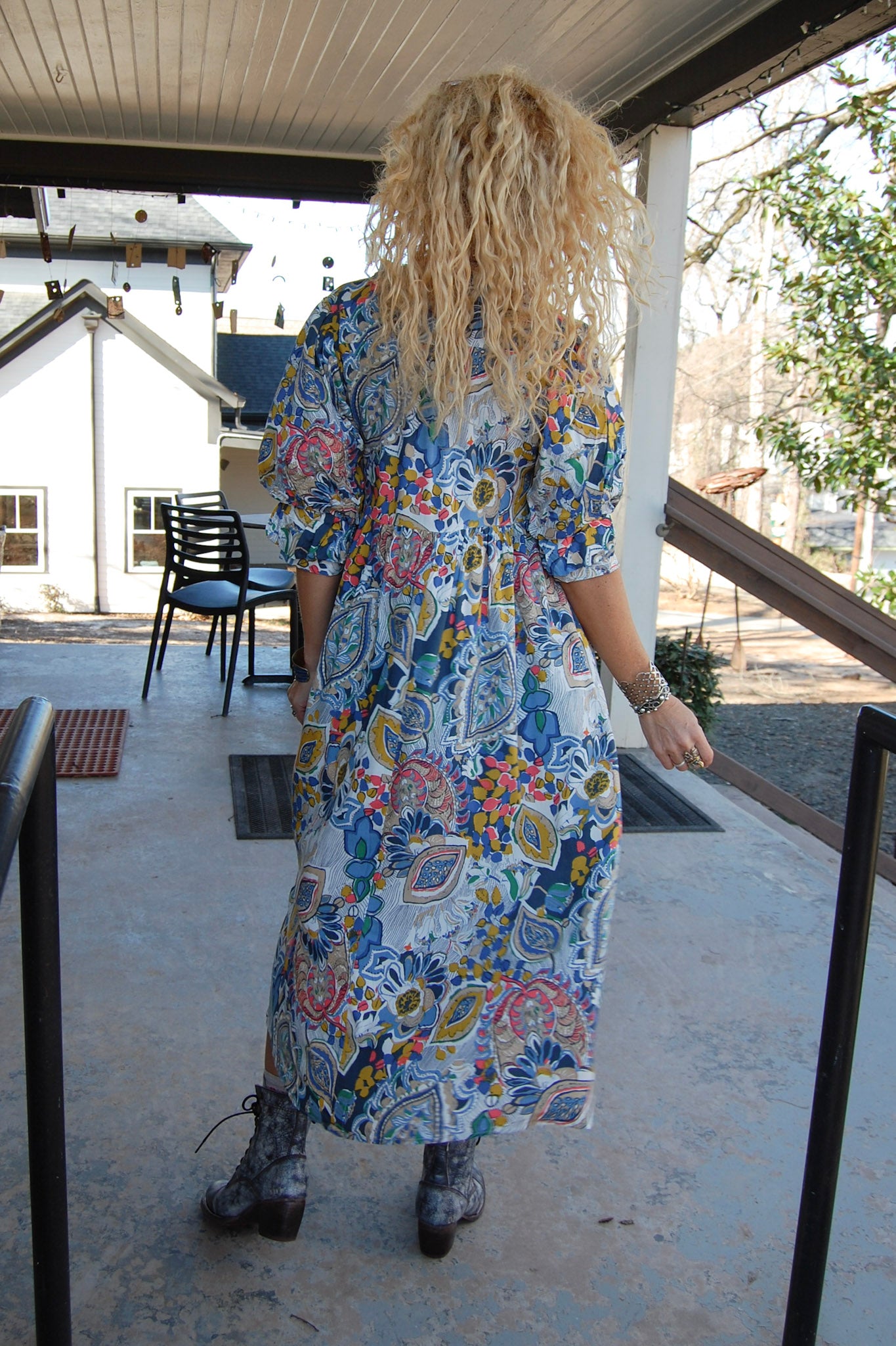 Paisley Print A-Line Dress in Blue Mix