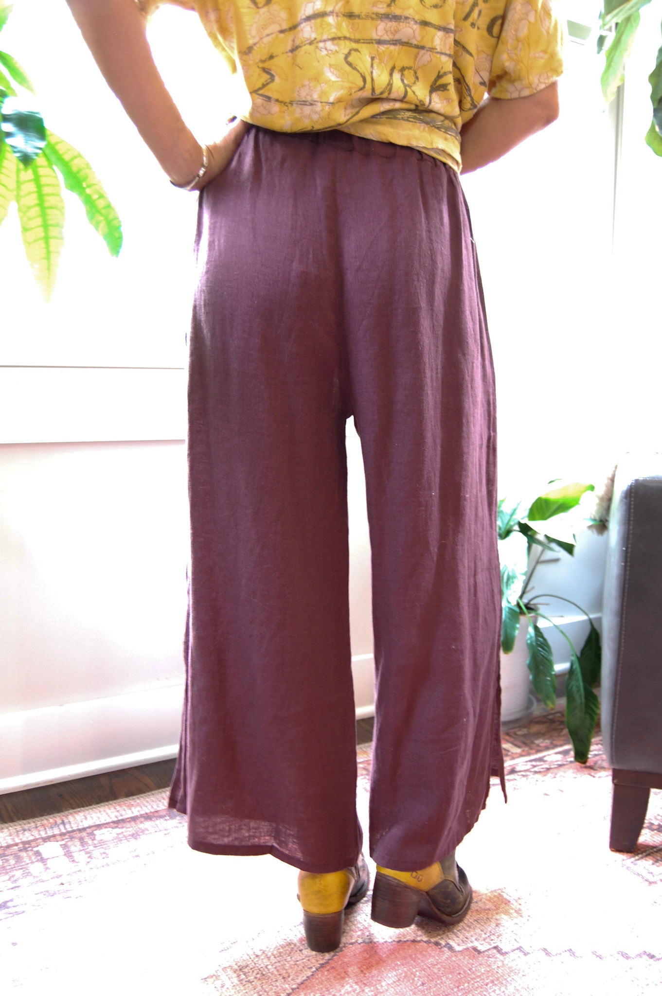 Camilla Linen Pants in Eggplant