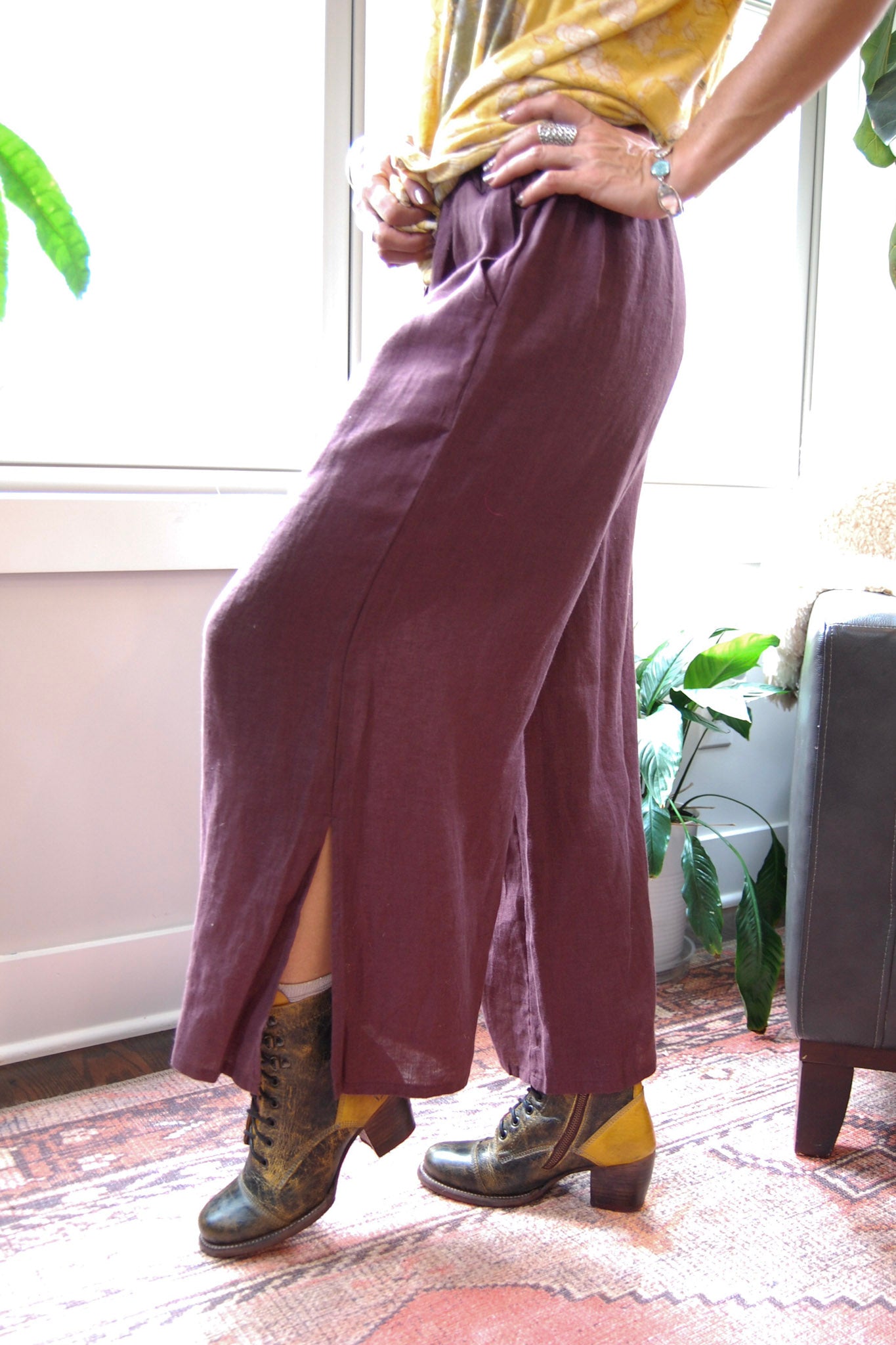 Camilla Linen Pants in Eggplant