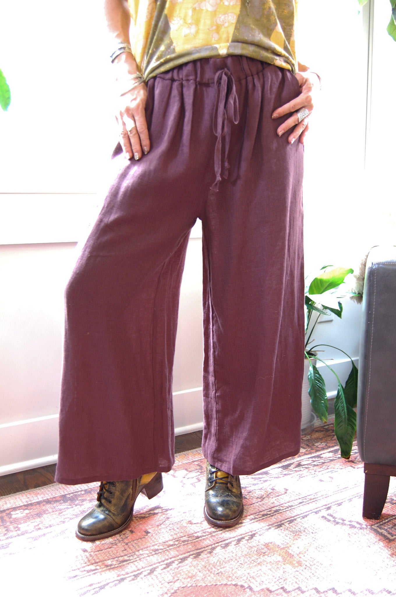 Camilla Linen Pants in Eggplant