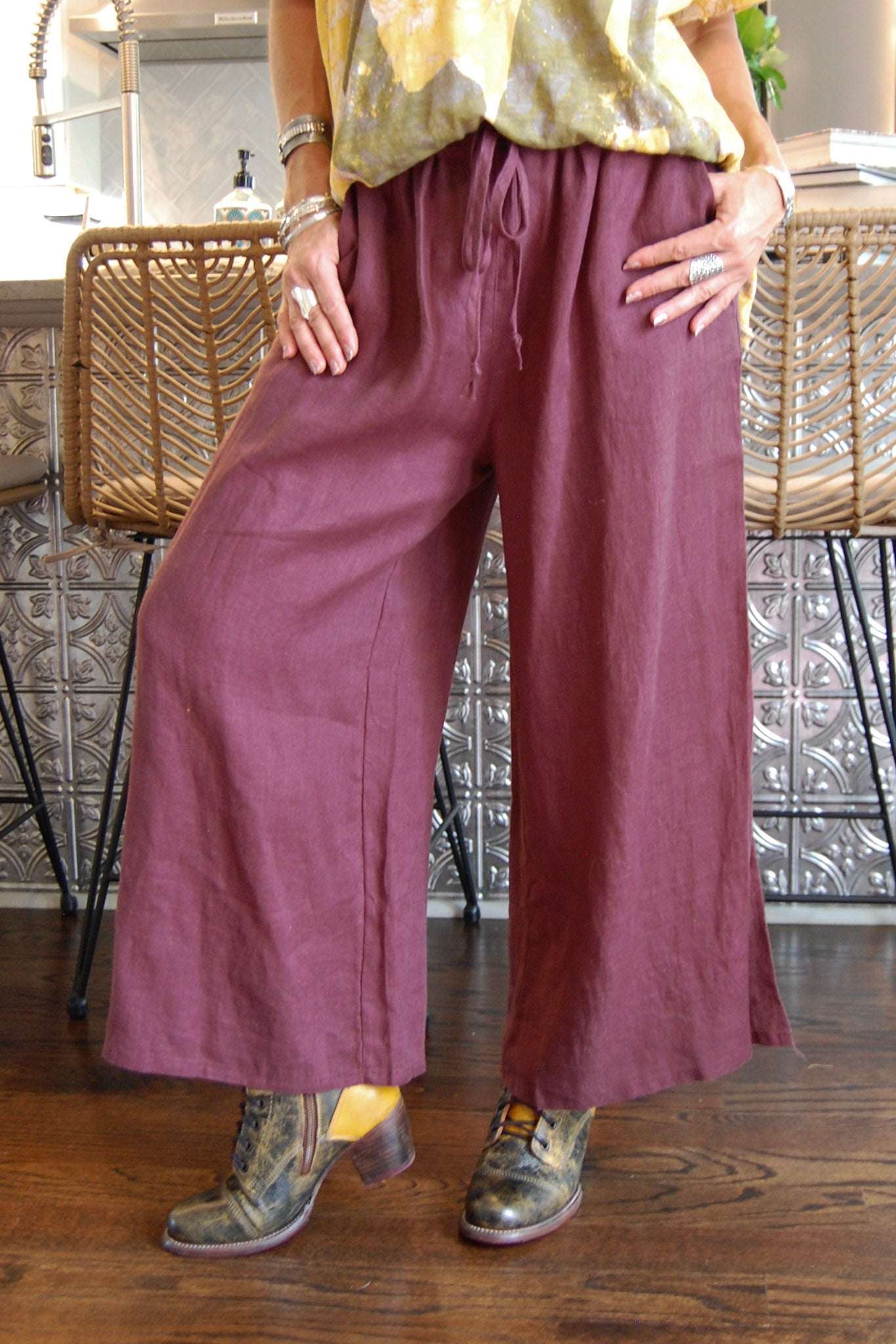 Camilla Linen Pants in Eggplant