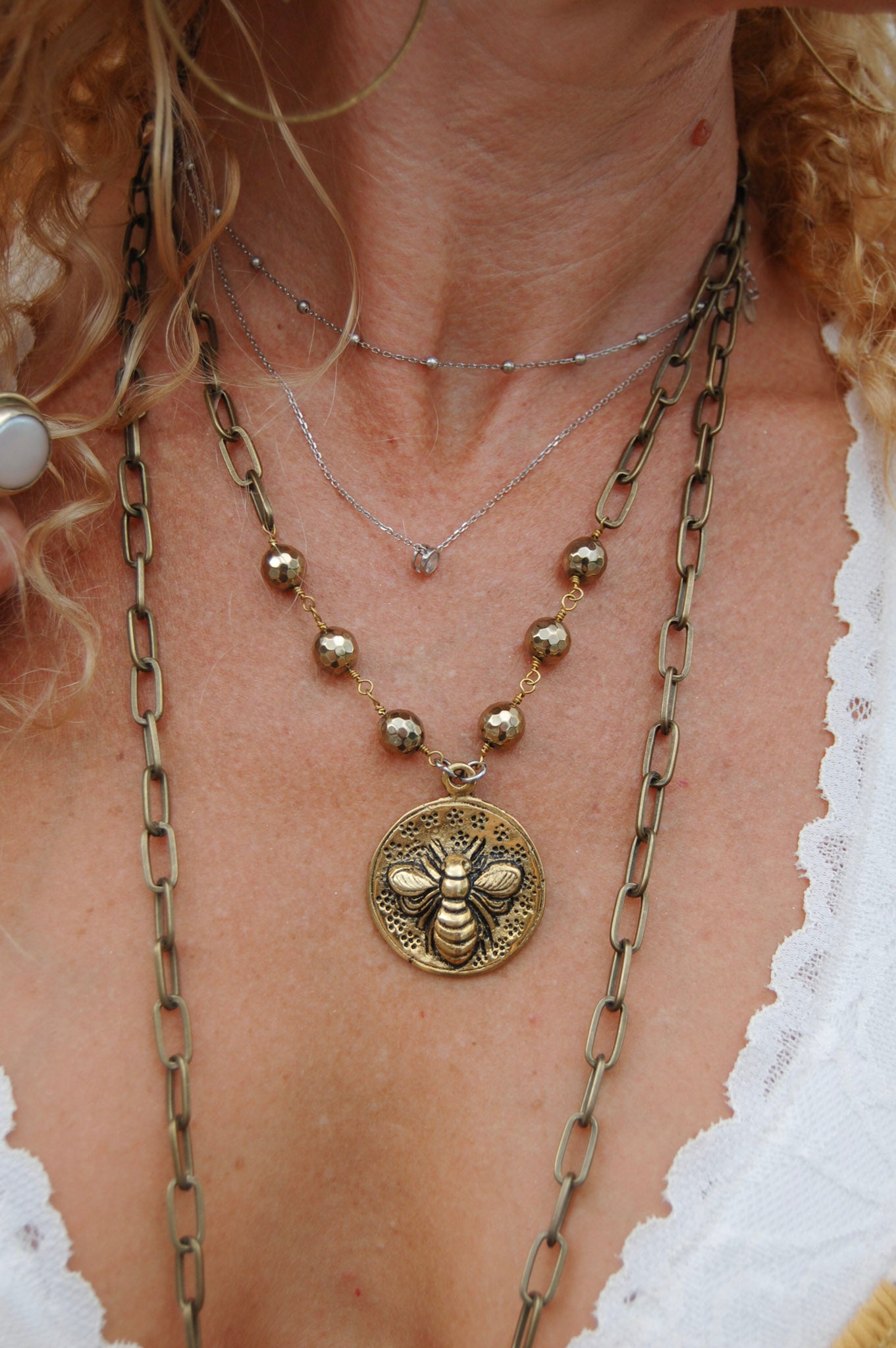 Spirit Lala Vintage Coin: Multi Chain Bee Medallion Necklace