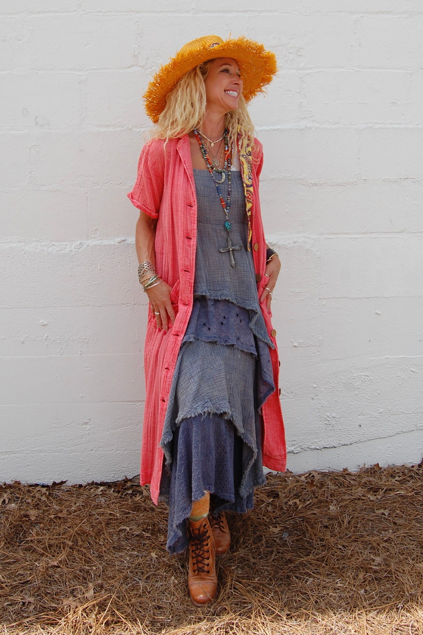 The Maryln Midi Dress in Neon Coral