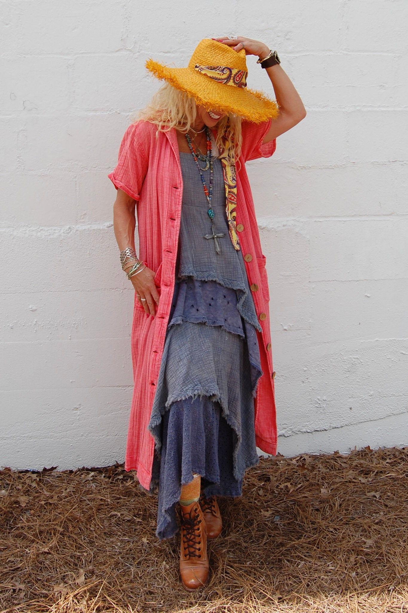 The Maryln Midi Dress in Neon Coral
