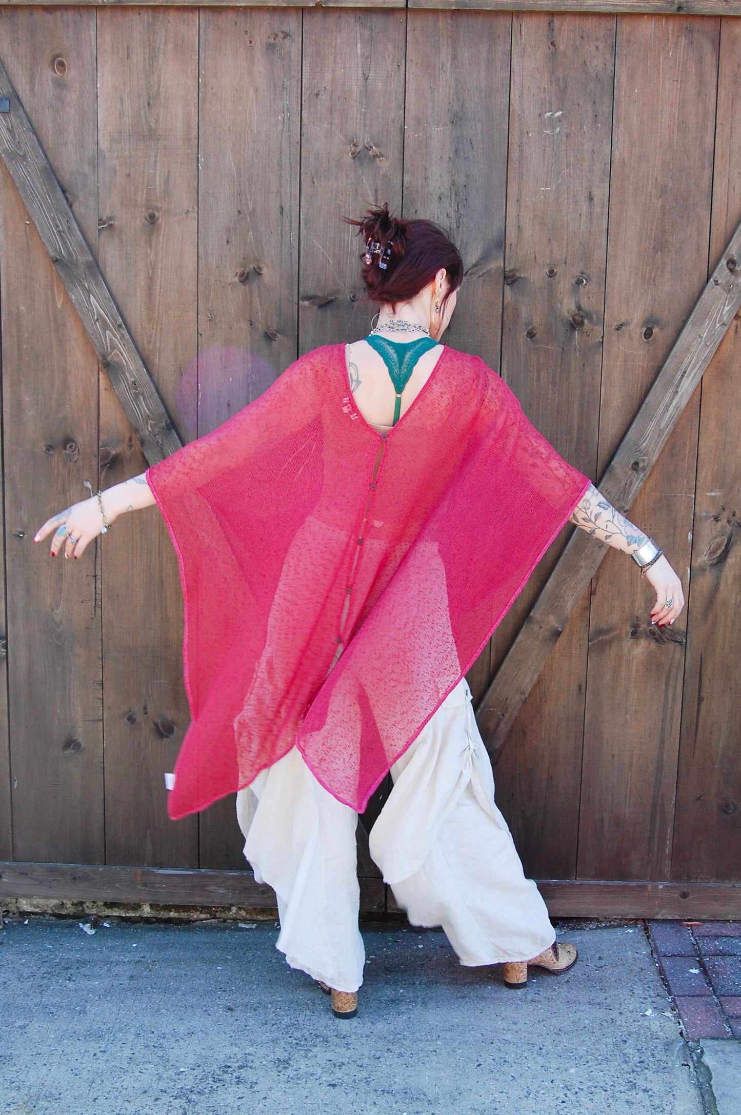 Mesh Poncho in Red