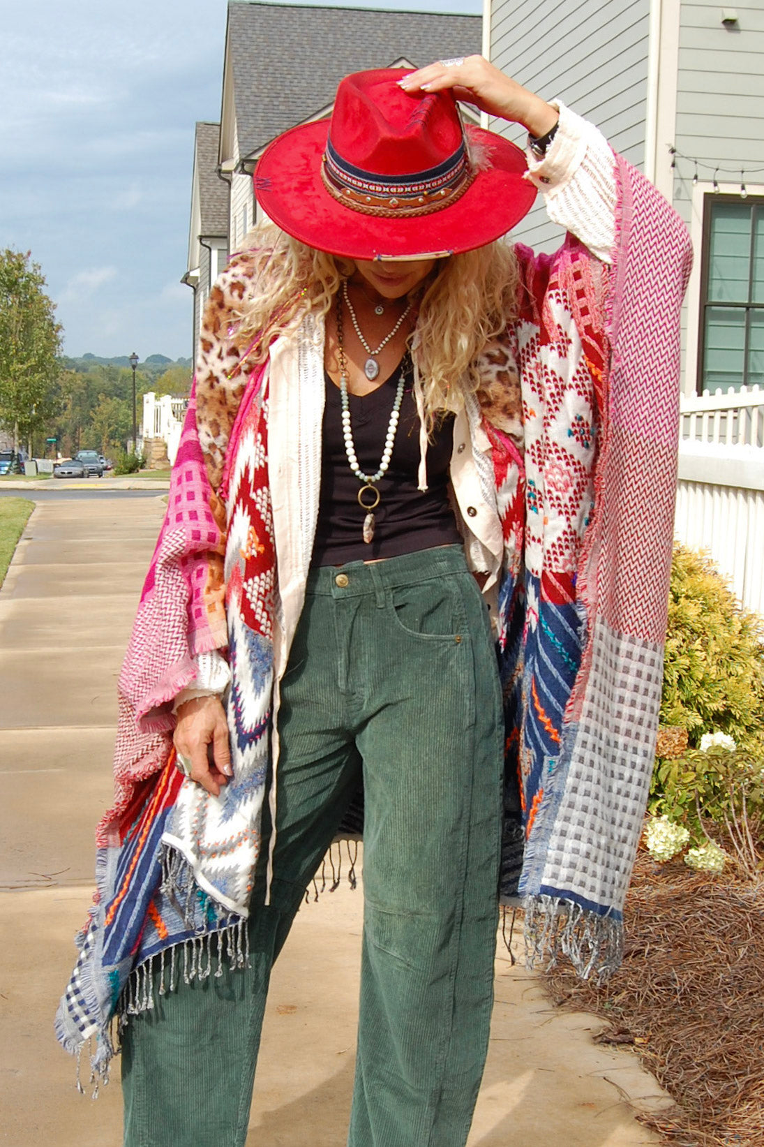 The Noble Balance Poncho in Rose/Blue Combo