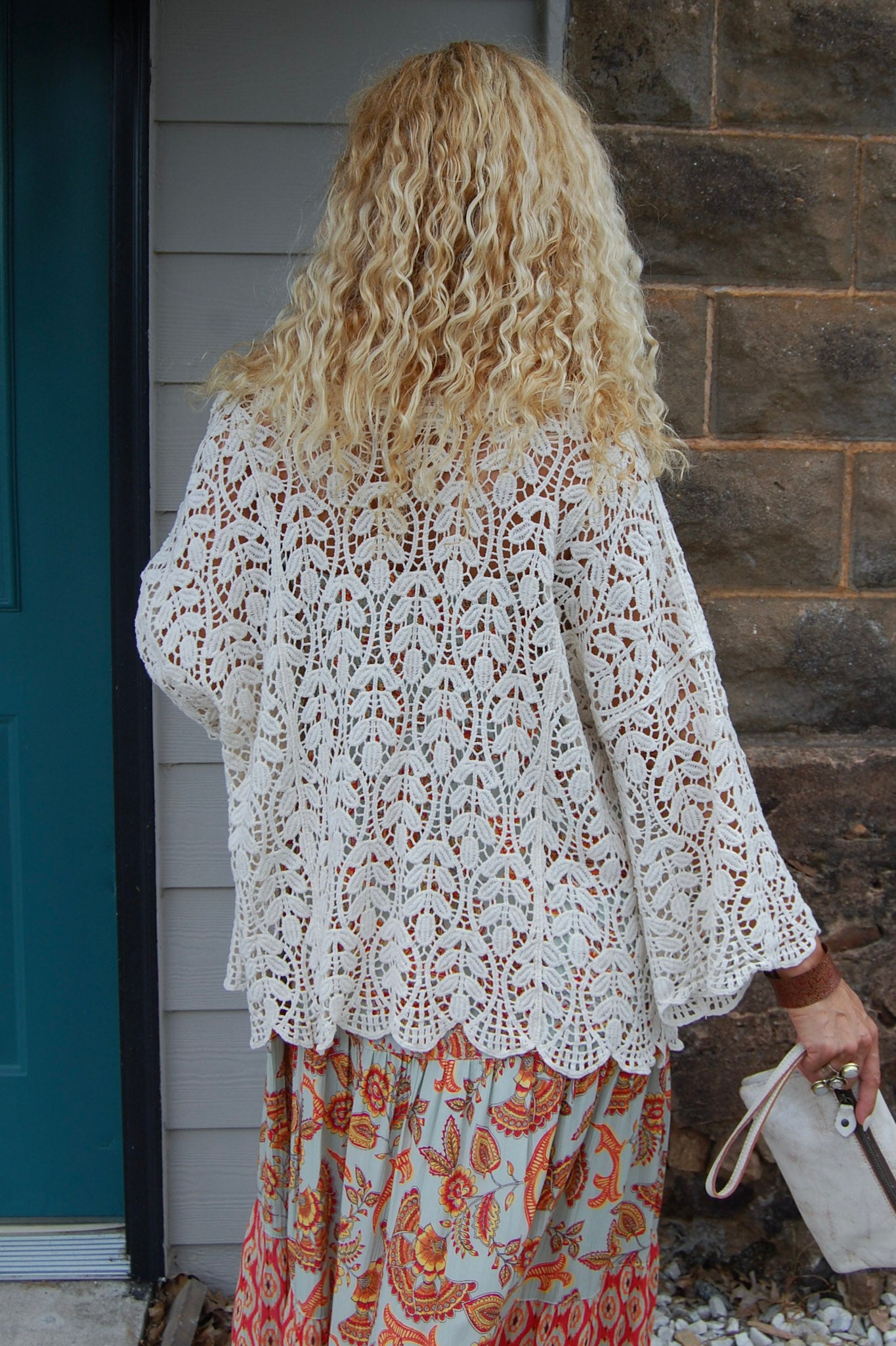 Final Sale The Lana Leaf Crochet Cardigan in Beige