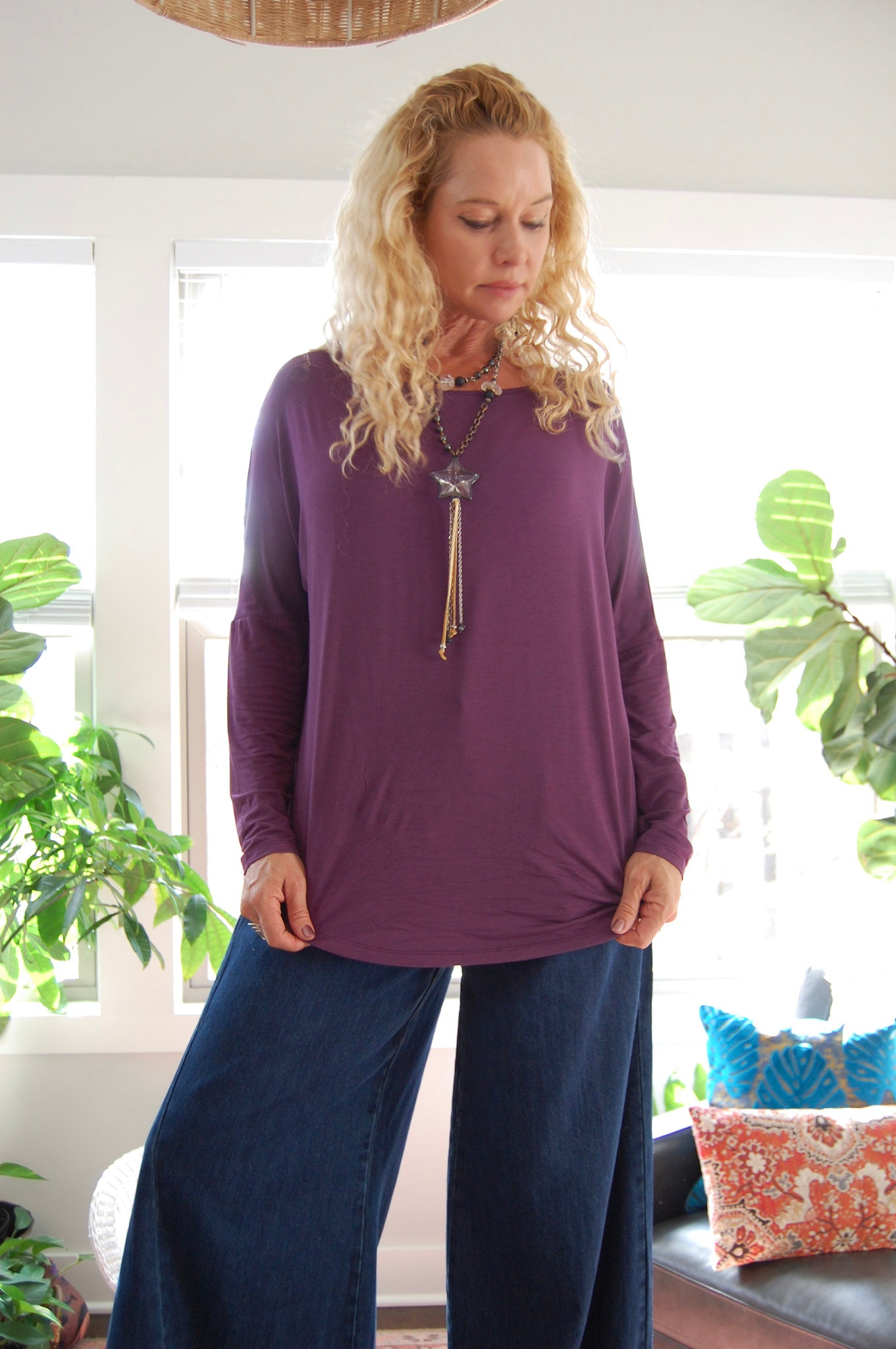 Sandy Surplice Open Back Top in Purple