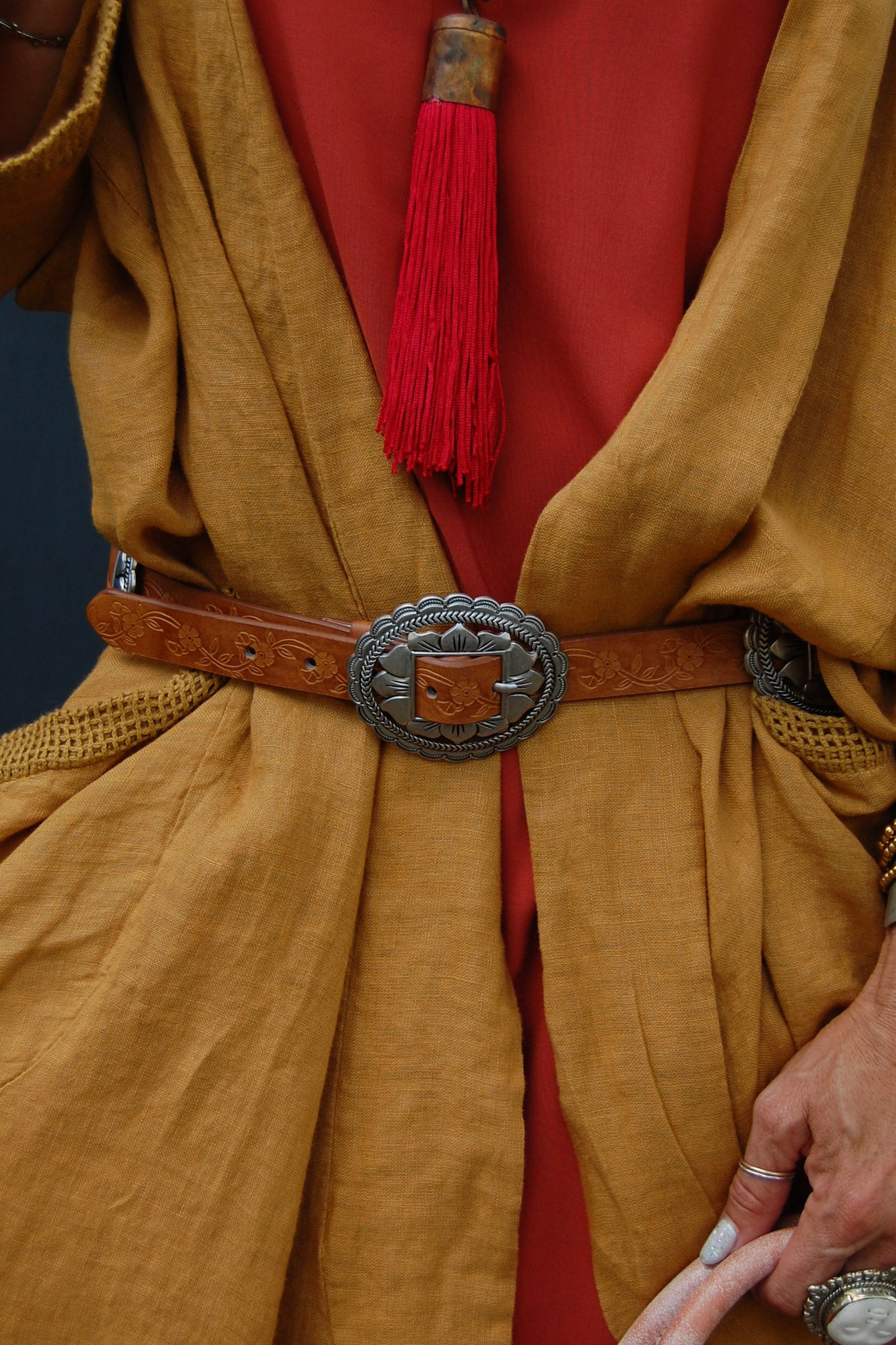 Western Floral Concho Belt in Tan