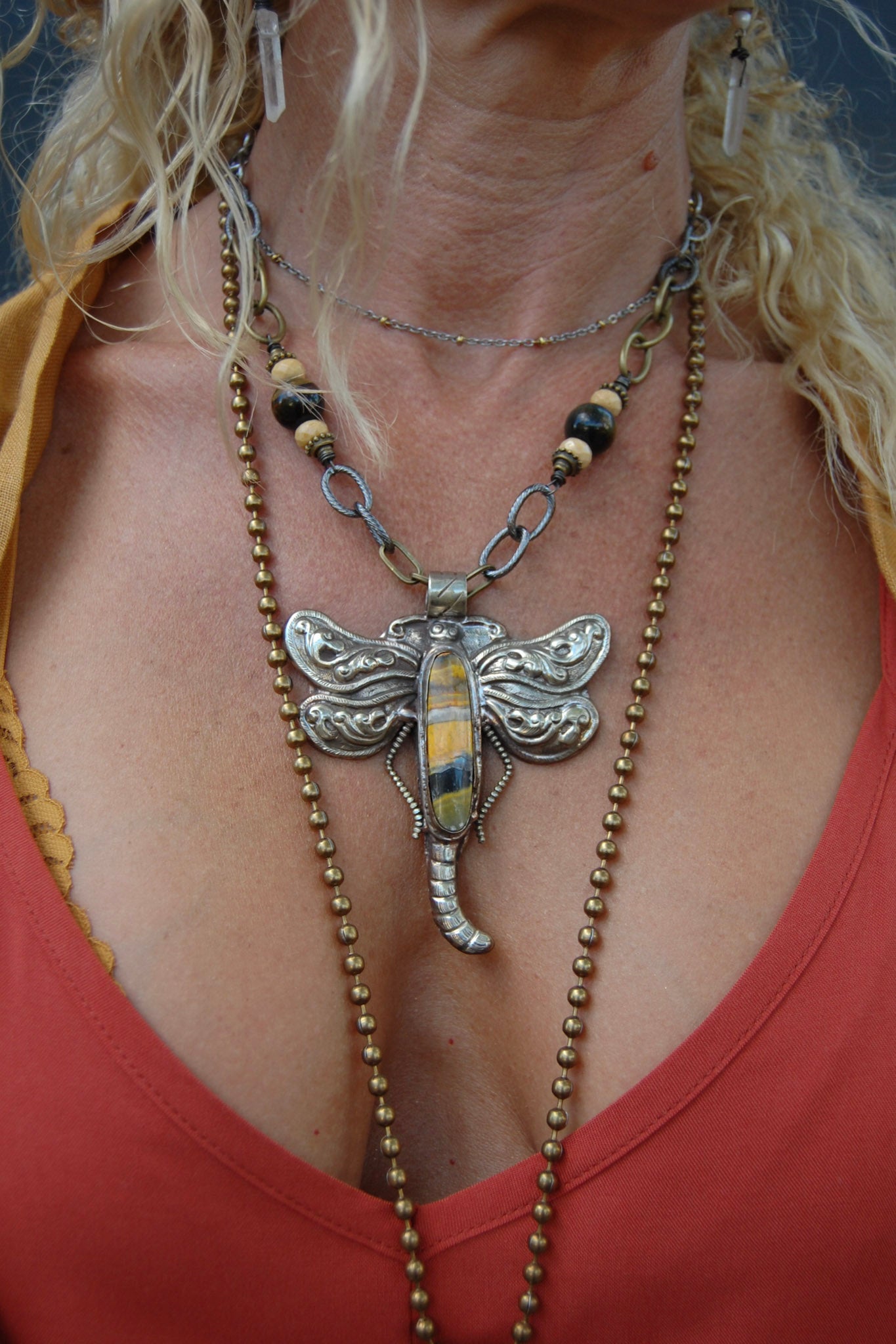 One of a Kind: Retro Dragonfly Necklace in Yellow