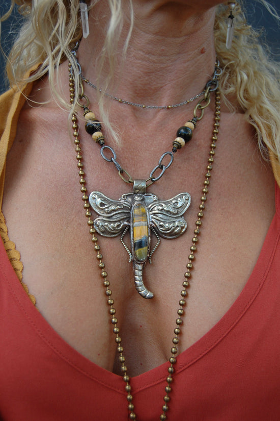 One of a Kind: Retro Dragonfly Necklace in Yellow