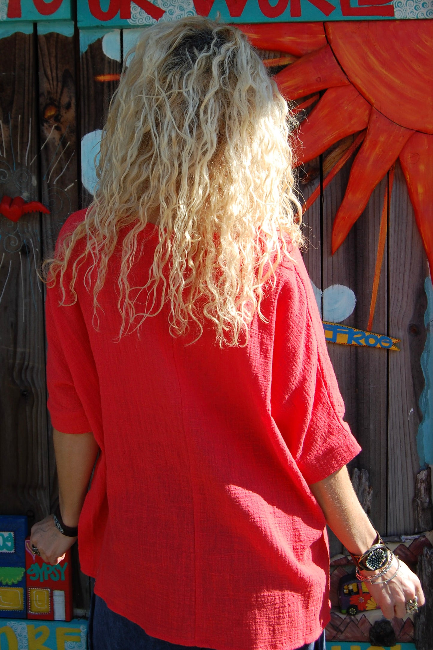 Lorie Oversized V-Neck Top in Red Orange