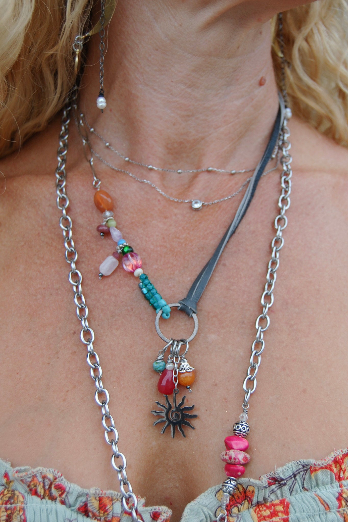 Spirit Lala Boho: Sunburst Leather Bead Charm Necklace