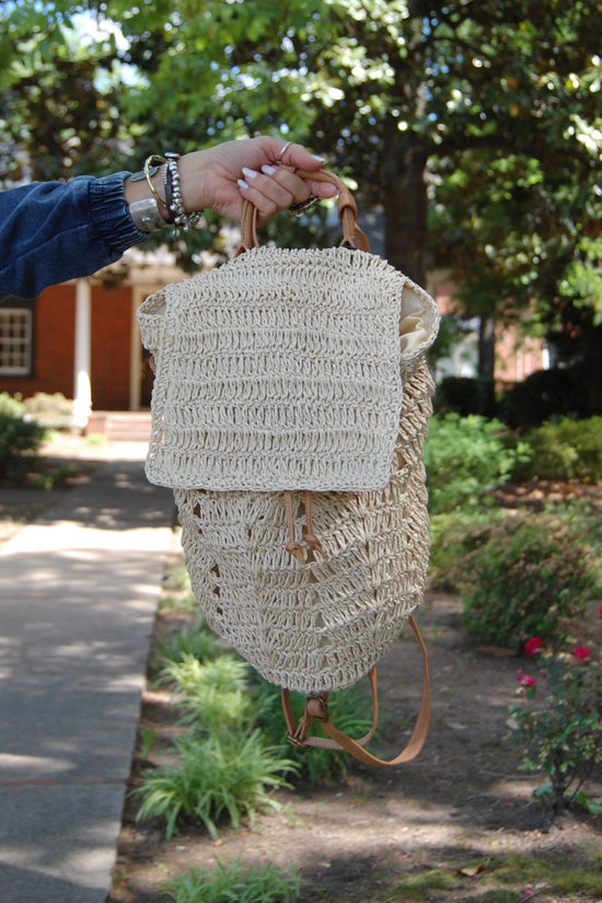Straw Backpack in Ivory