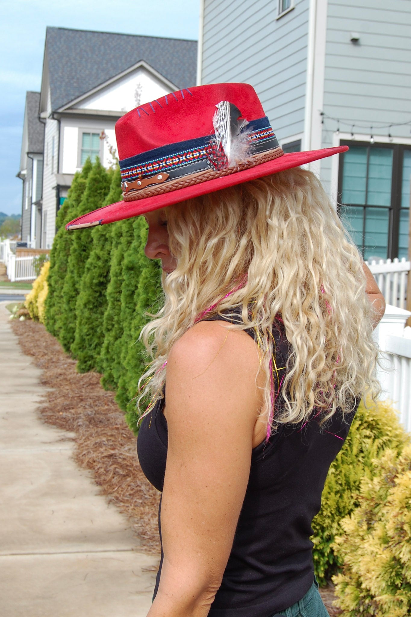 Cochella Cowgirl Brim Hat in Deep Red