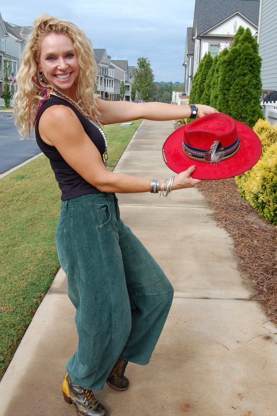 Cochella Cowgirl Brim Hat in Deep Red