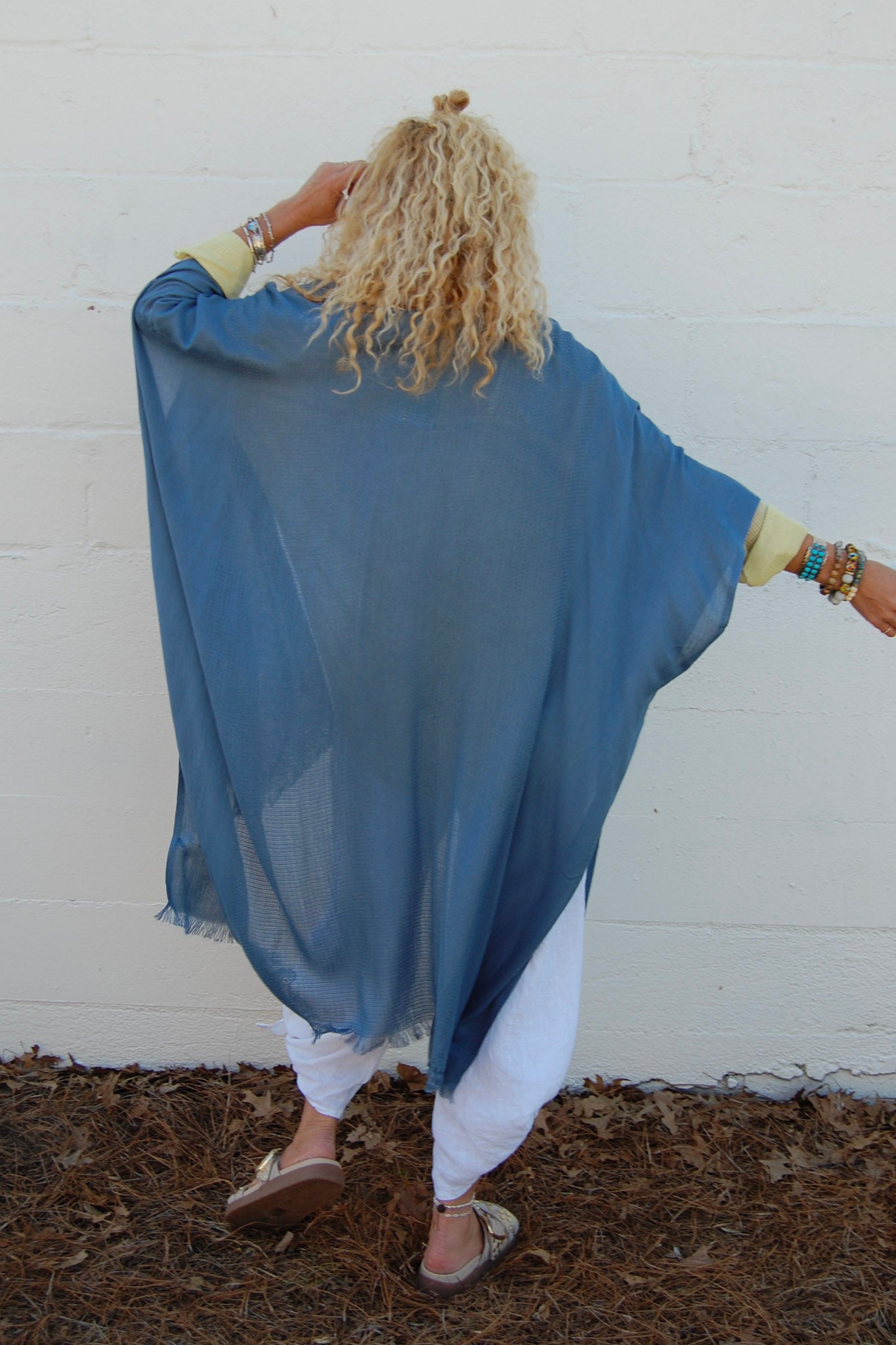 The Hannah Frayed Kimono in Vintage Blue