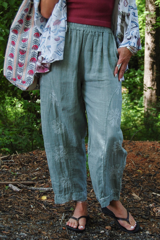 The Halle Floral Pants in Celery