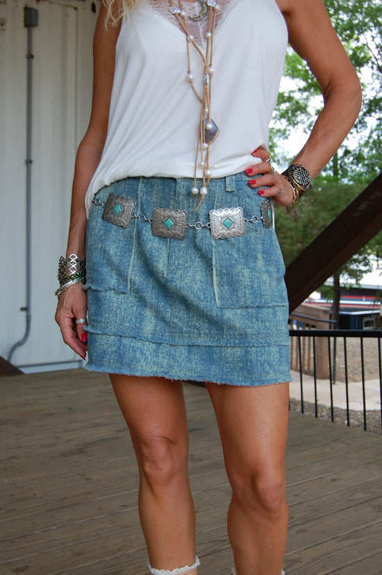 Frayed Mini Skirt in Sage