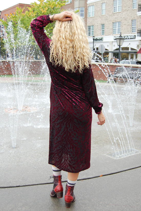 The Cassidy Velvet Button Up Dress in Burgundy