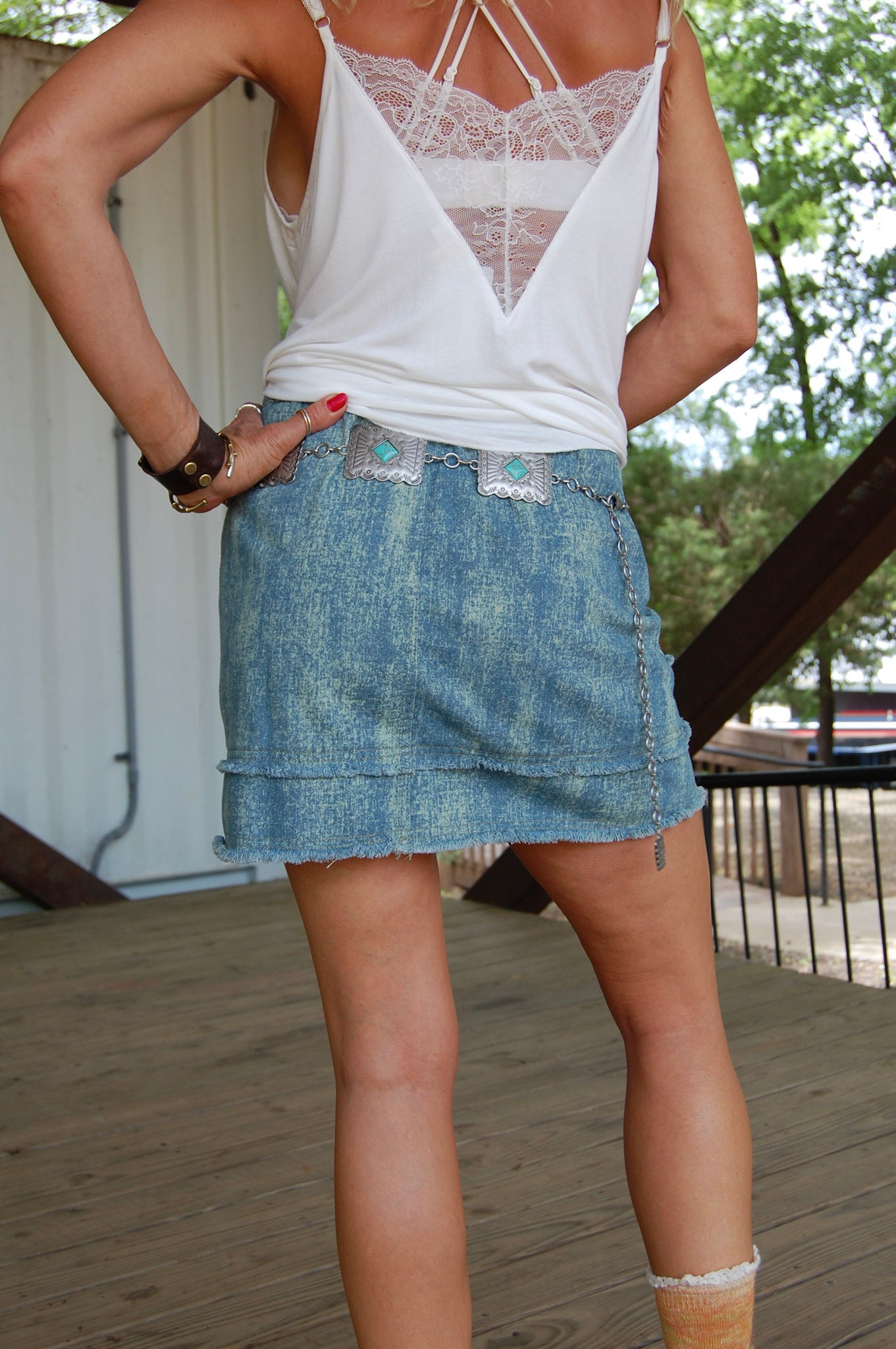 Frayed Mini Skirt in Sage