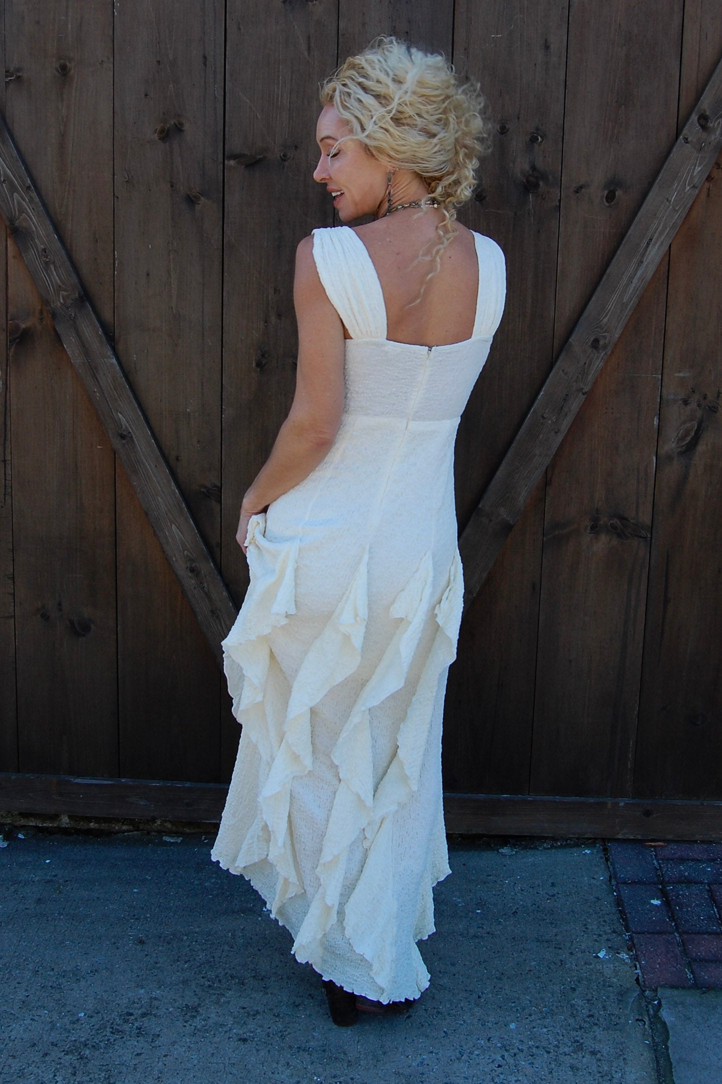 Romie Ruffle Maxi Dress in Ivory