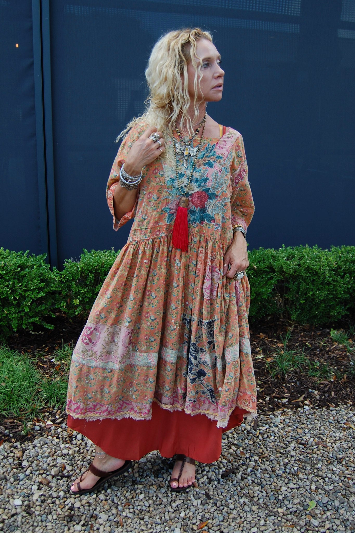 Applique Taigi Dress in Field of Flowers