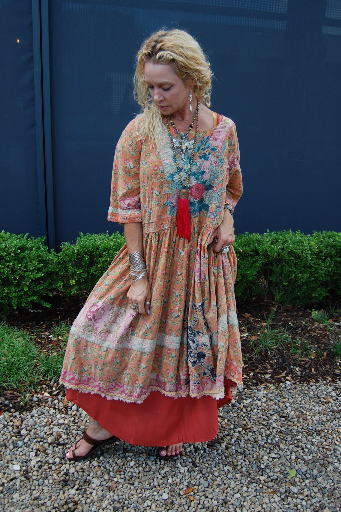 Applique Taigi Dress in Field of Flowers