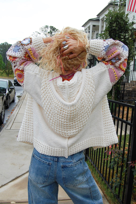 The Teddy Crochet Zip Up in Powder Beige