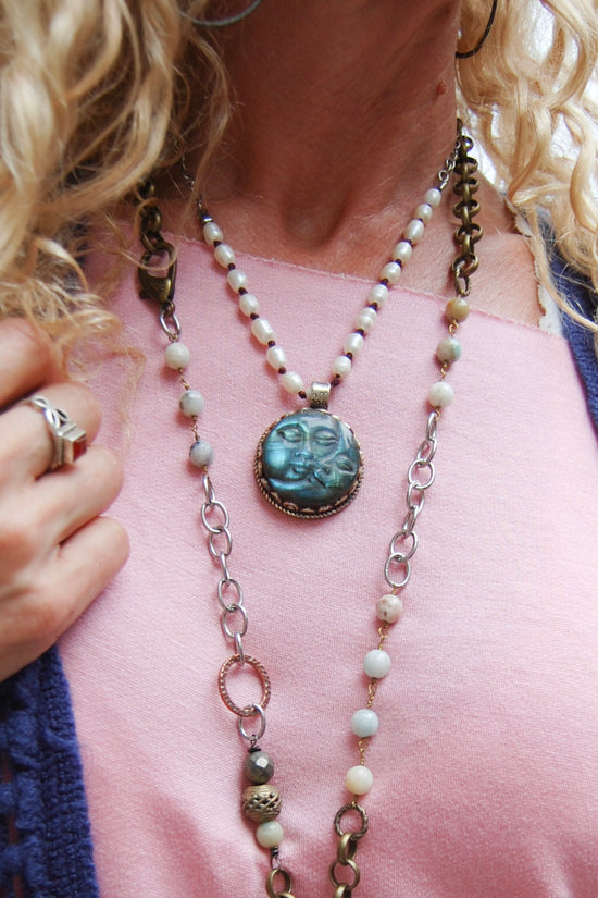 Spirit Lala Vintage Coin: Iridescent Sun & Moon Pearl Necklace