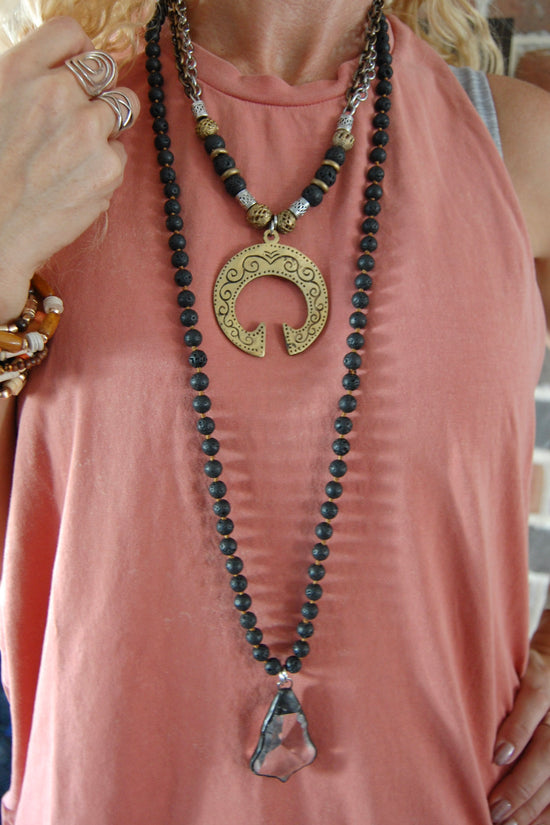 Spirit Lala Vintage Coin: Onyx Chandlier Drop Necklace