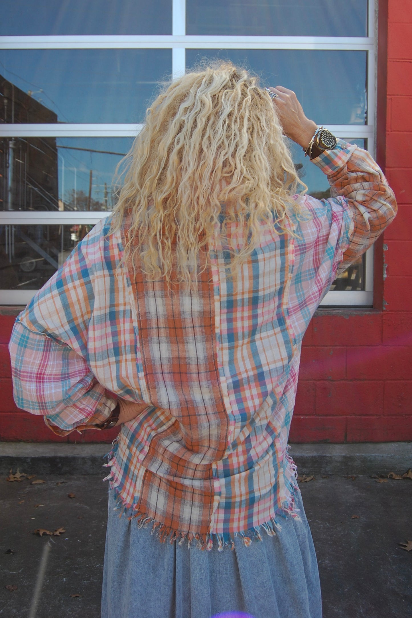 Mixed Plaid Button Down in Pink