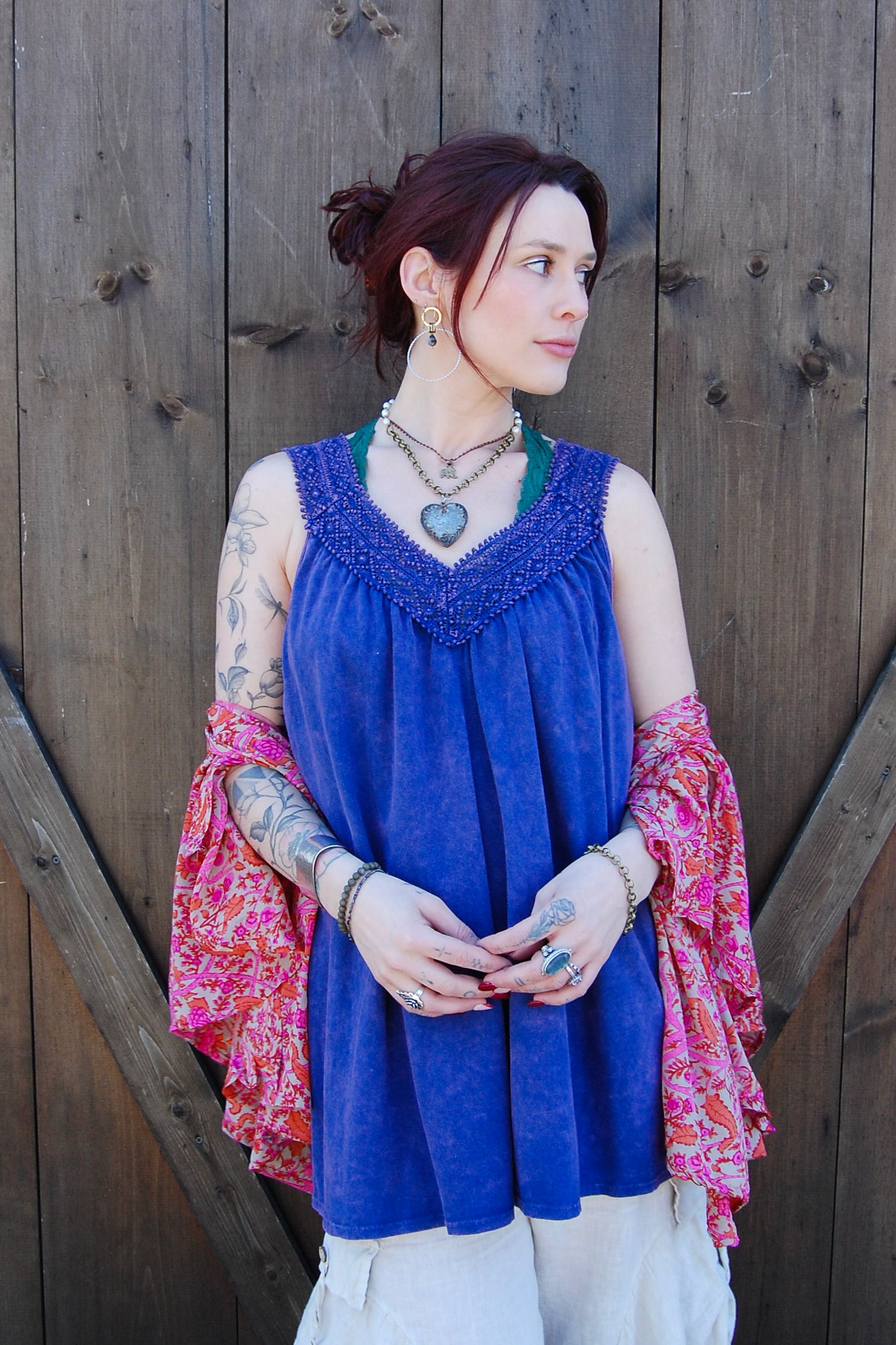 Printed Front Tie Top in Multi
