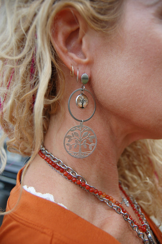 Spirit Lala: Orange Tree Double Circle Charm Drop Earrings