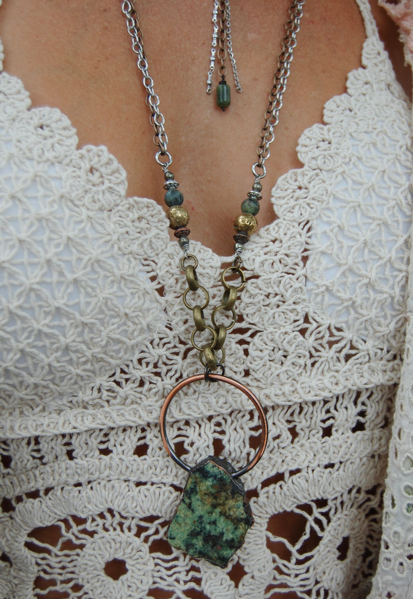 Spirit Lala Vintage Coin: O-Ring Turquoise Statement Drop Necklace