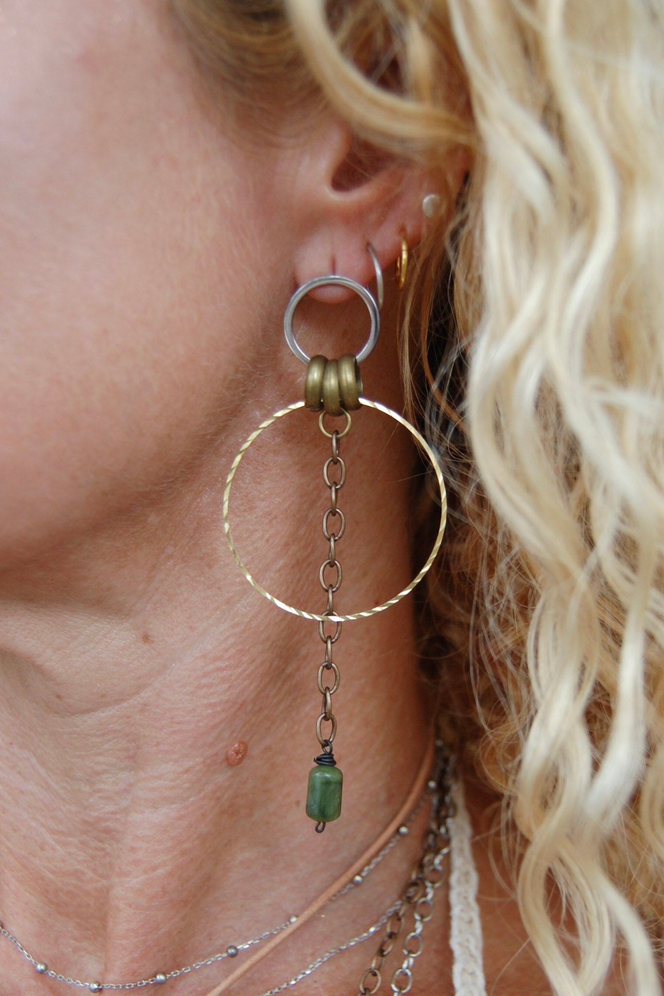 Spirit Lala Boho: 2 Circle Silver & Gold Chain Drop Earrings