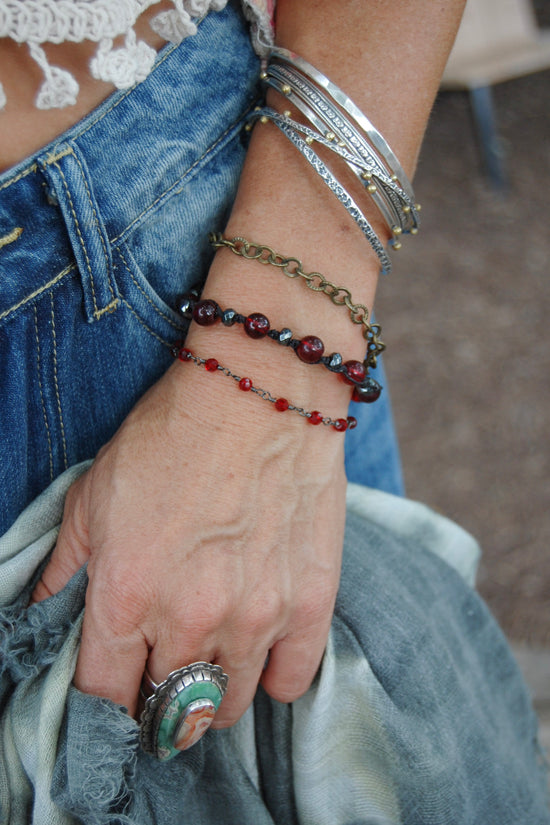 Spirit Lala Boho: 3 Layer Gemstone Leather Snap Bracelet in Ruby