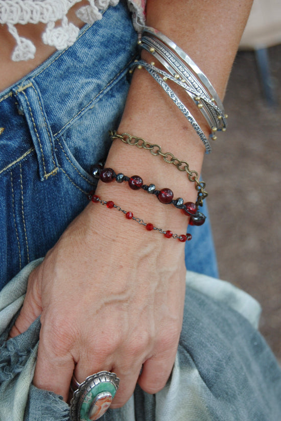 Spirit Lala Boho: 3 Layer Gemstone Leather Snap Bracelet in Ruby