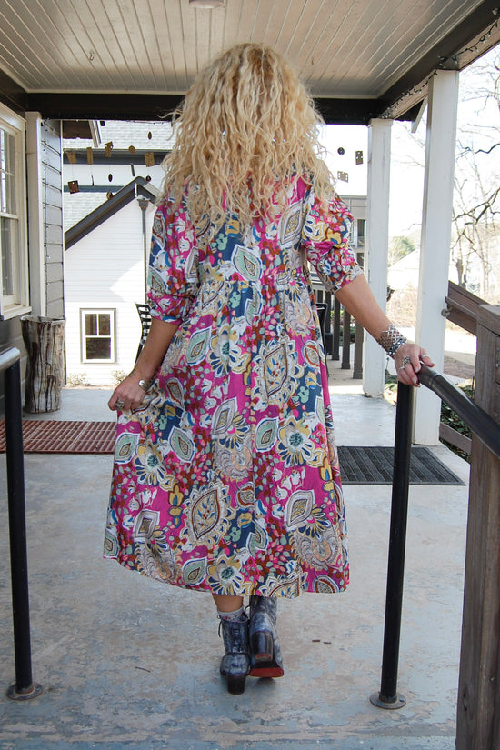 Paisley Print A-Line Dress in Pink Mix