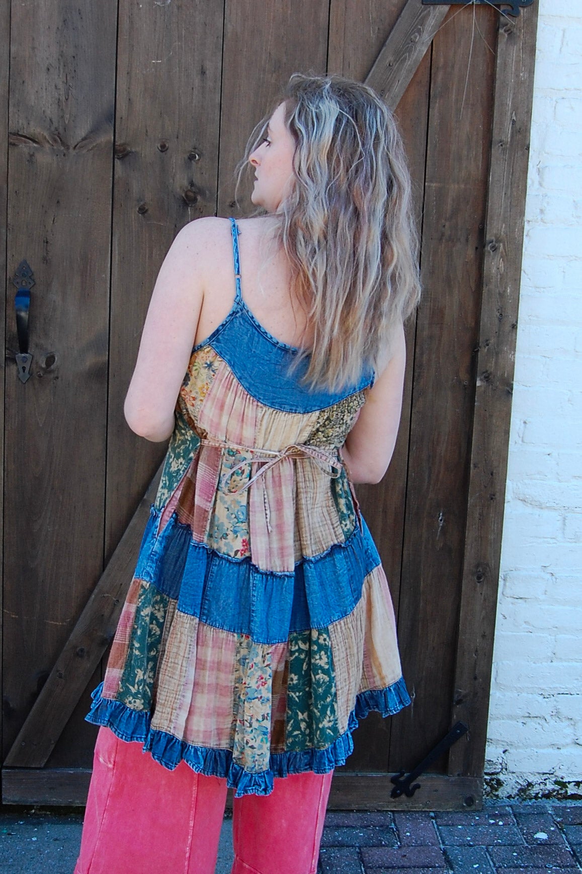 Patchwork Babydoll Dress in Demin